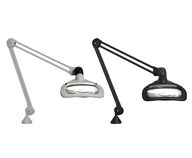2 WAVE LED bench magnifiers - one white and one black