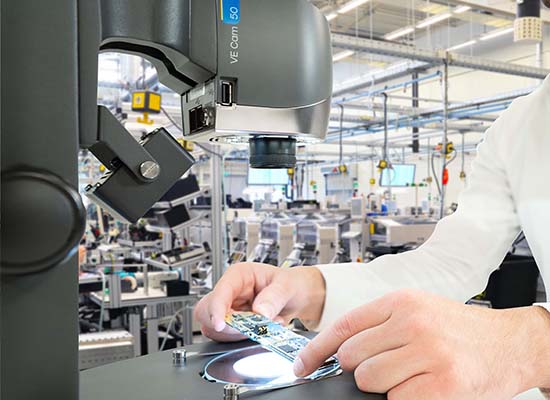VE Cam digital microscope inspection of part in factory setting