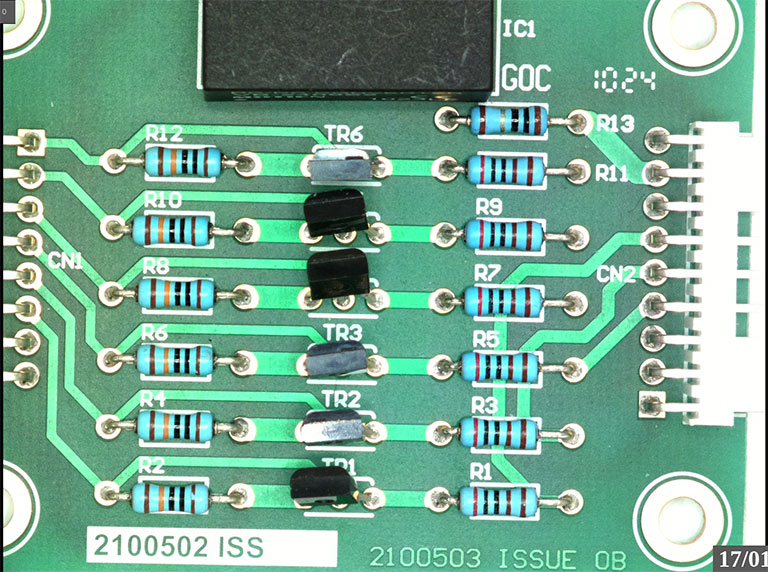 electronics PCB under magnification